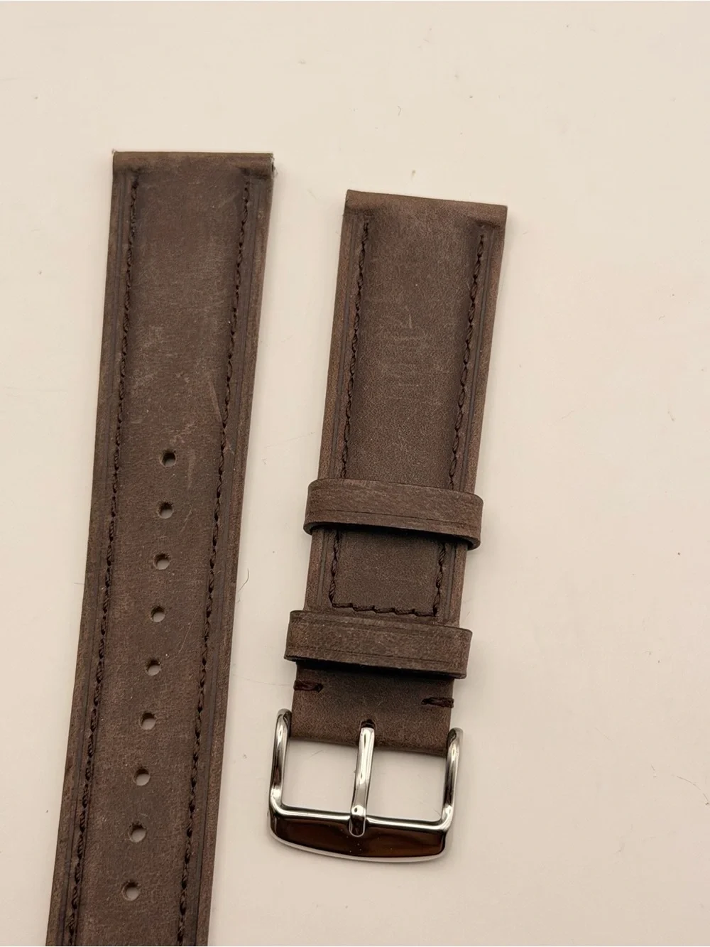 Leather Brown Band With Silver Buckle, 22mm, New